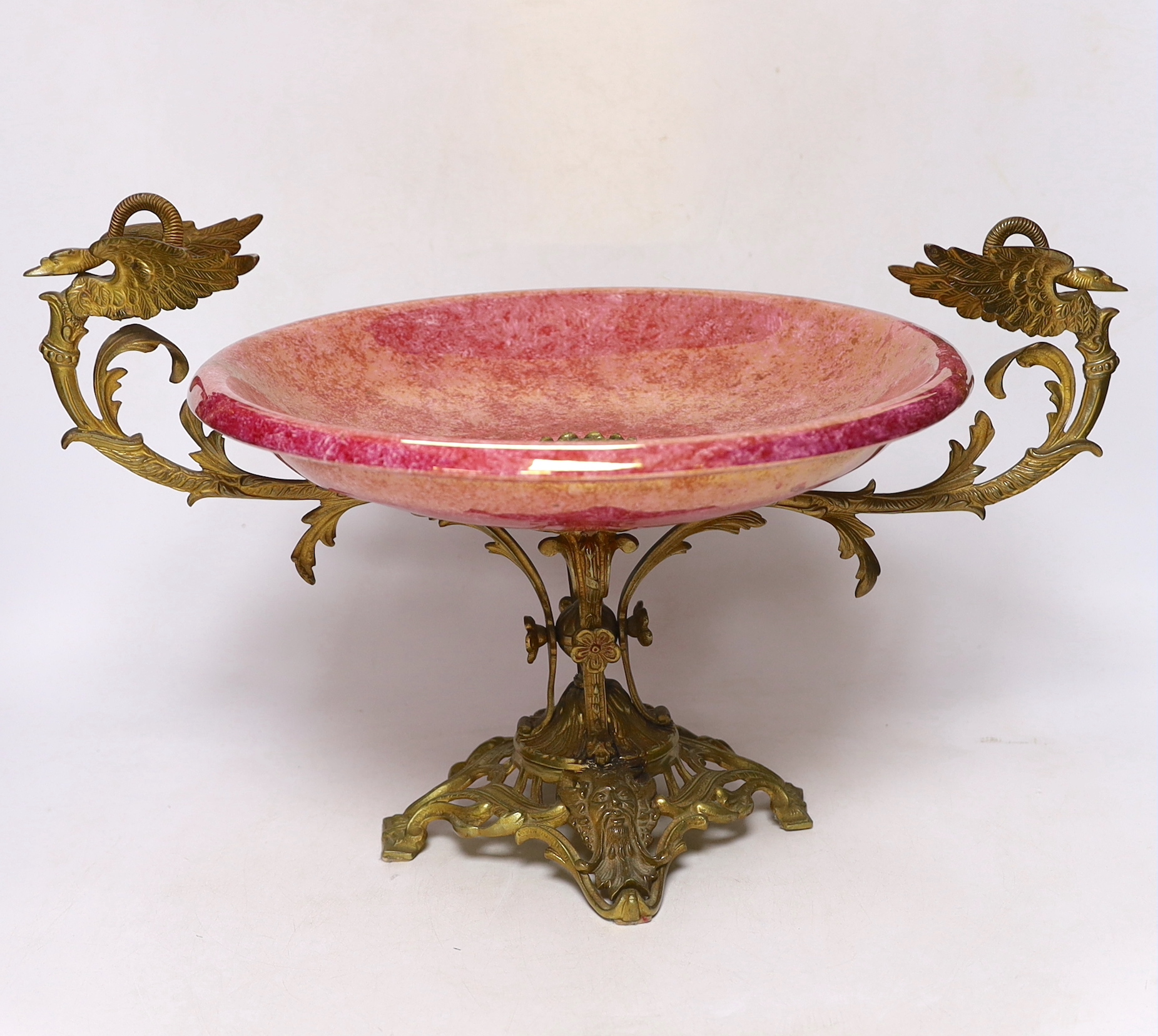 A lustreware and gilt metal tazza, 26cm high